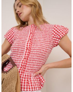 Nobody's Child Gingham Puff Sleeve Blouse - Pink