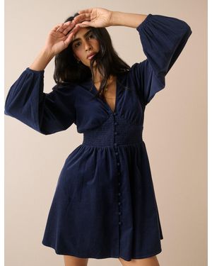 Nobody's Child Balloon Sleeve Riley Cord Mini Dress - Blue