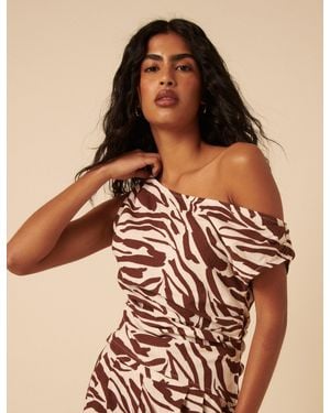 Nobody's Child Zebra Print One Shoulder Top - Brown