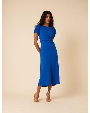 Nobody's Child Ruched Naomi Midi Dress - Blue