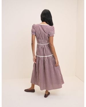 Nobody's Child Burgundy Gingham Lace Trim Dara Midi Dress - Purple