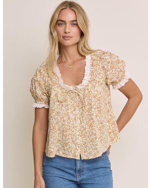 Nobody's Child Ditsy Floral Puff Sleeve Lumi Blouse - Natural
