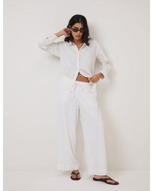 Nobody's Child Linen-Blend Low Waisted Straight Leg Trousers - White