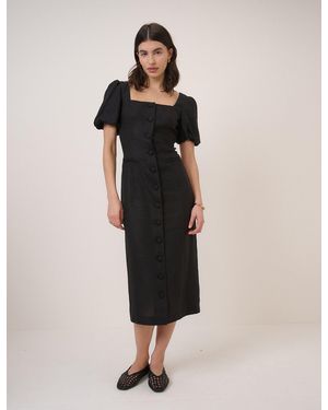 Nobody's Child Linen-Rich Puff Sleeve Midi Dress - Natural