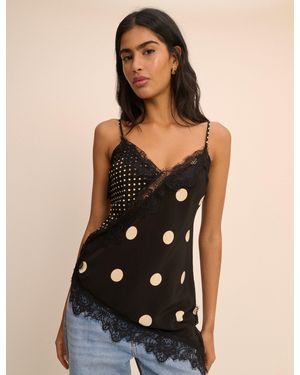 Nobody's Child Polka Dot Lace Trim Cami - Black