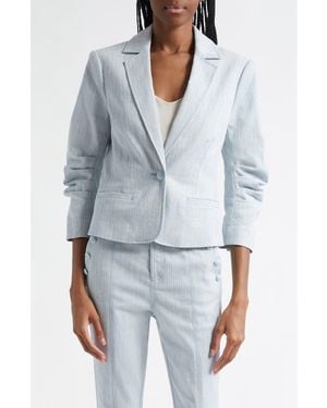 Cinq À Sept Khloe Ruched Sleeve Mélange Blazer - Blue