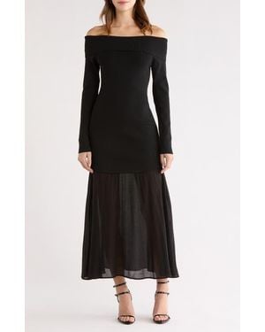 Astr Lidia Mixed Media Off The Shoulder Long Sleeve Dress - Black