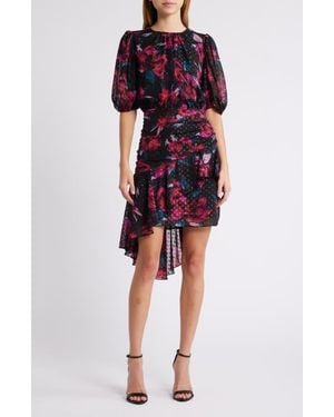Chelsea28 Metallic Clip Dot Asymmetric Dress - Red