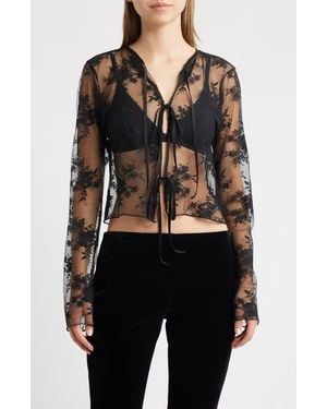 Bella Venice Camille Velvet Trim Sheer Crop Top - Black