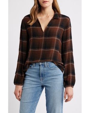Cloth & Stone Plaid Popover Top - Black