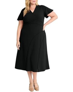 Maggy London Short Sleeve Lattice Detail Midi Dress - Black