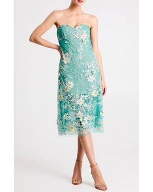 HELSI Francine Embellished Floral Appliqué Strapless Cocktail Dress - Green