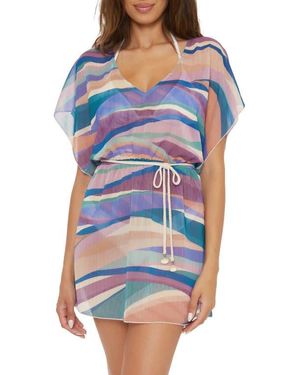 Becca Sound Waves Metallic Stripe Sheer Cover-Up Dress - Blue
