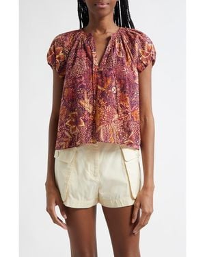 Ulla Johnson Issa Mixed Print Cotton Blend Top - Red