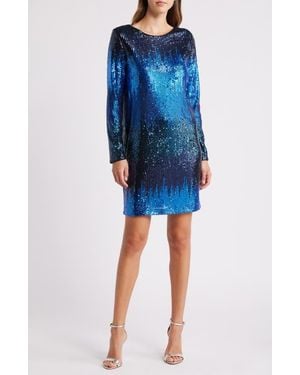 Chelsea28 Long Sleeve Sequin Cocktail Minidress - Blue