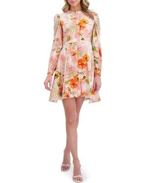 Ted Baker Floral Embroidered Long Sleeve Linen Button-Up Minidress