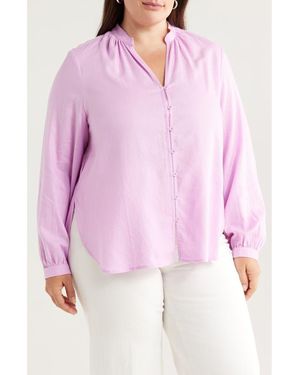 UNIVERSAL STANDARD Aix Linen Blend Button-Up Shirt - Pink