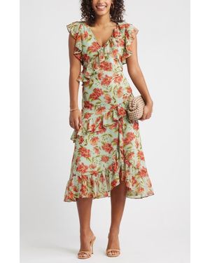 Chelsea28 Ruffle Tiered Chiffon Midi Dress - Multicolor