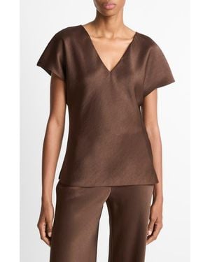 Vince Satin V-Neck Blouse - Brown