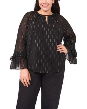 Cece Metallic Clip Dot Tiered Sleeve Top - Black
