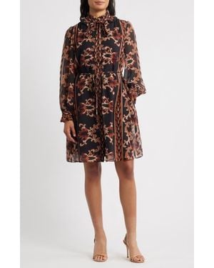 Julia Jordan Florentine Print Long Sleeve Tie Neck Shirtdress - Red