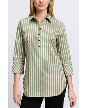 Foxcroft Madison Stripe Stretch Cotton Blend Top - Green