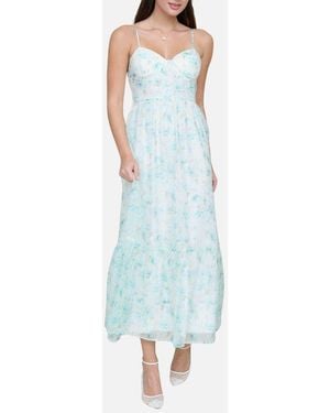 Blu Pepper Floral Print Chiffon Party Dress - Blue