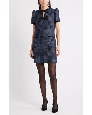 Caslon Double Tie Neck Tweed Minidress - Blue