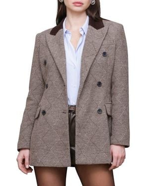 Avec Les Filles Basket Weave Doubled Breasted Hourglass Blazer - Brown
