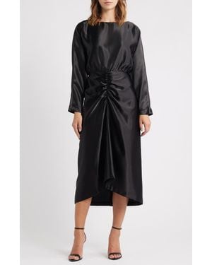 Julia Jordan Long Sleeve Satin Cocktail Midi Dress - Black