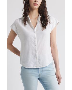 Caslon Easy Cap Sleeve Linen Blend Button-Up Shirt - White