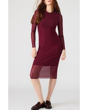 Steve Madden Hailee Long Sleeve Mesh Body-Con Dress - Red