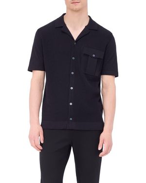 Bugatchi Camp Collar Short Sleeve Cotton & Silk Shirt Sweater - Black