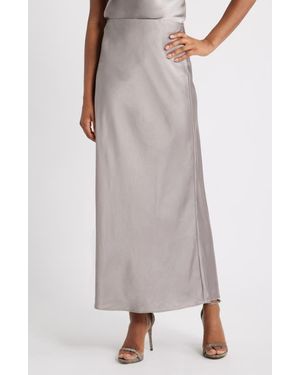 Open Edit Satin Maxi Skirt - Gray