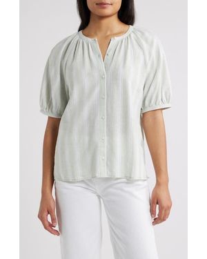 Caslon Stripe Linen Blend Puff Sleeve Top - White