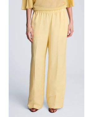 Kenneth Cole Pull-On Linen Blend Straight Leg Pants - Yellow