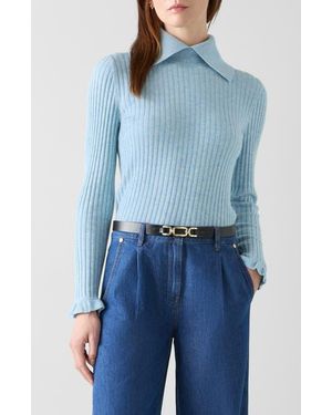 LK Bennett Cora Collared Rib Sweater - Blue