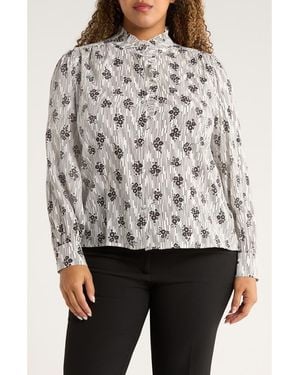 UNIVERSAL STANDARD Endora Ruffle Trim Button-Up Shirt - Gray