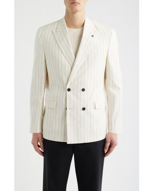 AllSaints Ridley Slim Fit Pinstripe Double Breasted Sport Coat - White