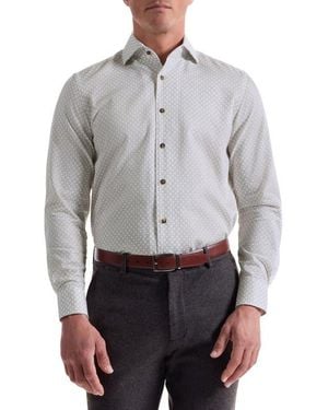 Bugatchi Alvin Shaped Fit Geo Print Button-Up Shirt - Gray