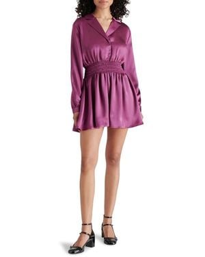 Steve Madden Long Sleeve Satin Mini Shirtdress - Red