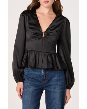 Astr Satin Peplum Shirt - Black