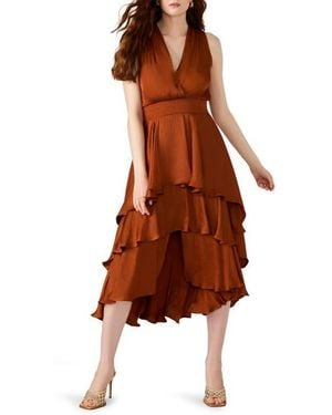 Steve Madden Beiley Sleeveless Tiered Midi Dress - Brown