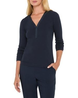 NIC+ZOE Trimmed Knit Rib V-Neck Top - Blue