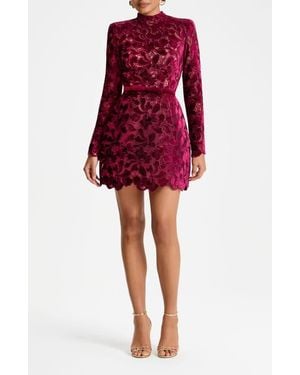Nadine Merabi Lydia Floral Lace Long Sleeve Minidress - Red