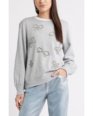 Caslon Crystal Bow Embellished Sweatshirt - Gray