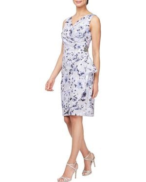 Alex Evenings Printed Side Pleat Sleeveless Sheath Dress - Blue
