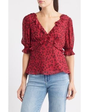 Rails Miramar Floral Ruffle V-Neck Top - Red