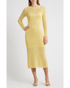 Wayf Sunny Open Stitch Long Sleeve Sweater Dress - Yellow