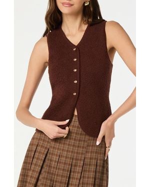 Astr Textured Longline V-Neck Vest - Brown